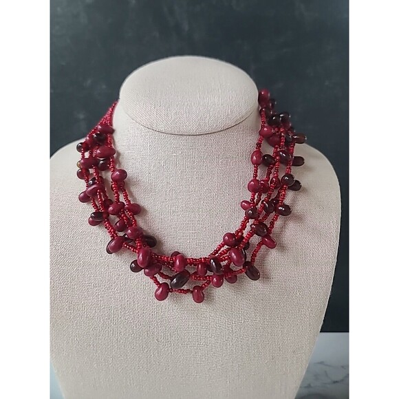 Red Multistrand Adjustable Beaded Necklace Vintage - Picture 4 of 10